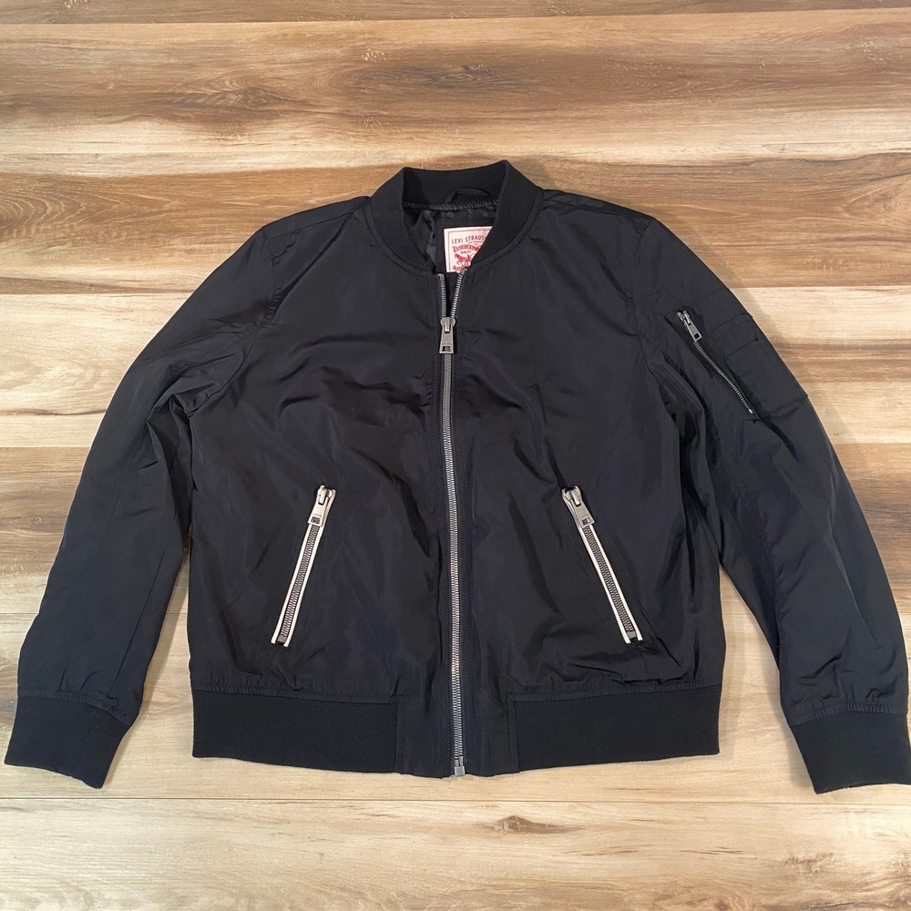 Levi's Bomber Flight Jacket Mens Medium Lightweight Utility Pockets Black‎
